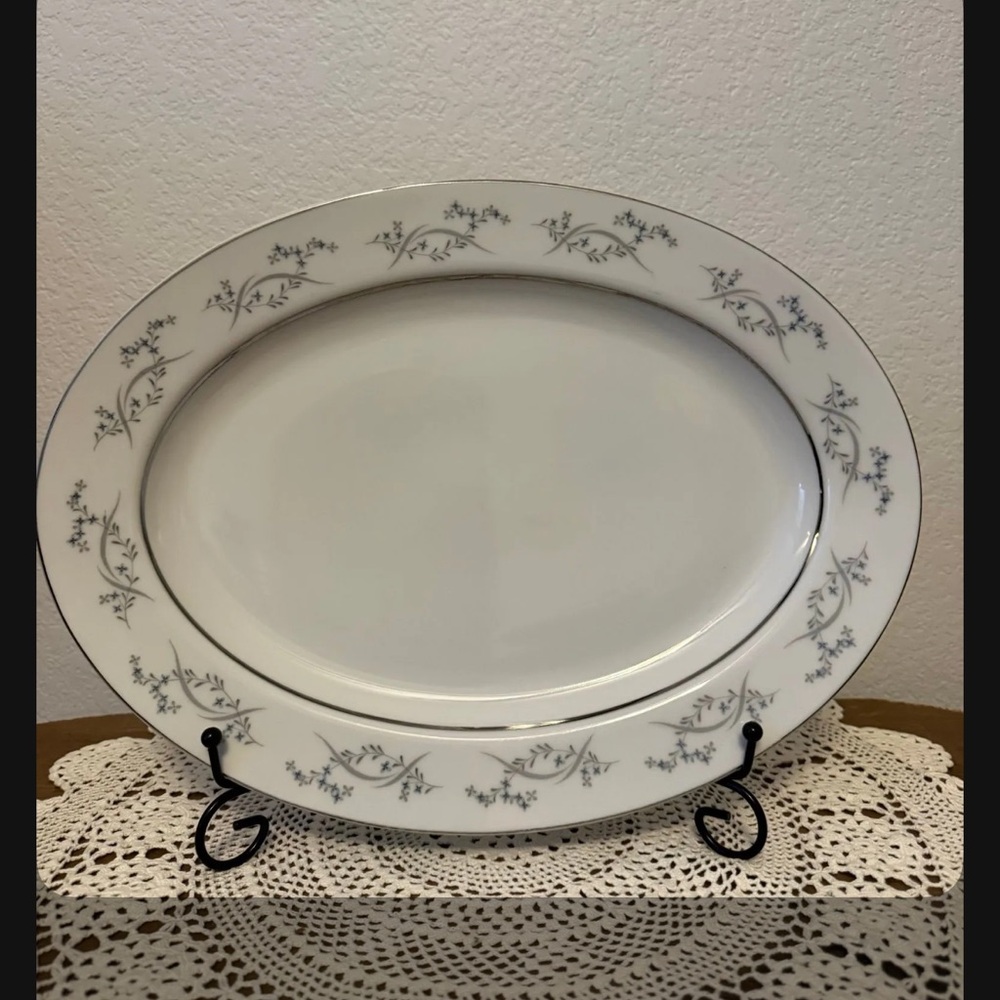 Vintage Creative Fine China Platinum Rose Platter